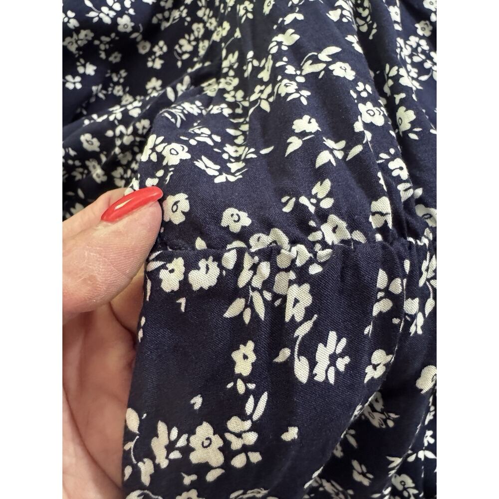 Bloomchic Navy & White Floral Wrap Blouse With Peplum Size 14-16 - Picture 6 of 14